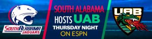 South Alabama Hosts UAB Thursday Night on ESPN