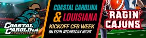 Coastal Carolina and Louisiana Kickoff CFB Week on ESPN Wednesday Night