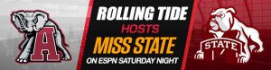 Rolling Tide Hosts Miss State on ESPN Saturday Night