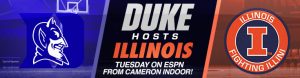 Duke Hosts Illinois Tuesday on ESPN From Cameron Indoor