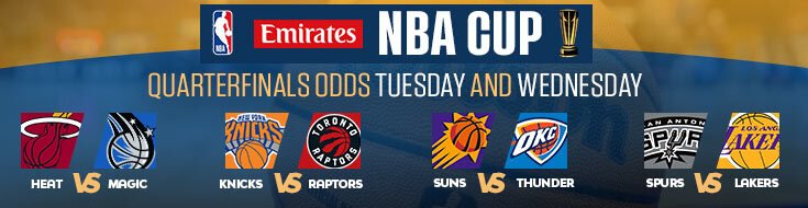 NBA Cup Quarterfinals Odds Tuesday and Wednesday