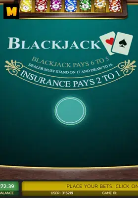 Play One Hand 6/5 BJ 1 Deck Casino Game